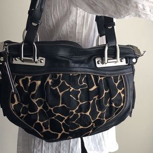 B. Markowski Leather Animal Print Hobo Purse Bag